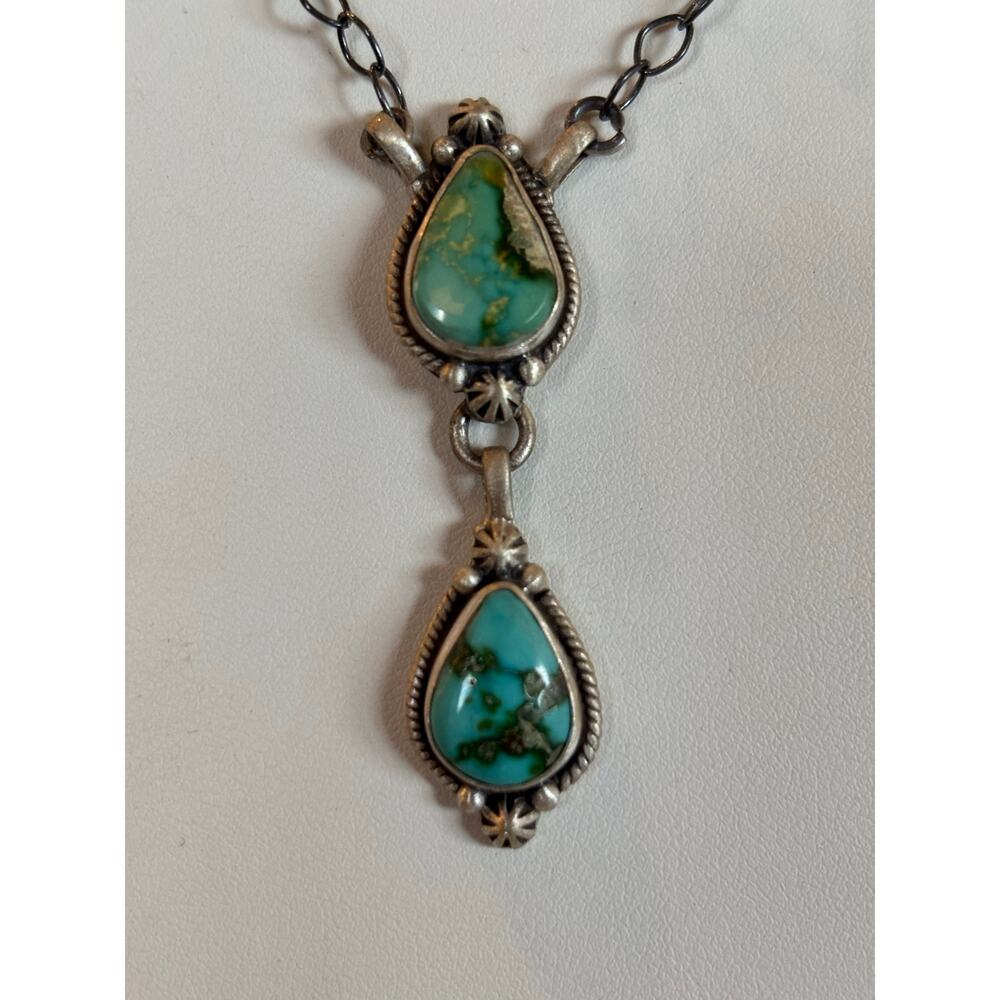20" Sonoran Mountain Turquoise Drop Sterling Silver Necklace
